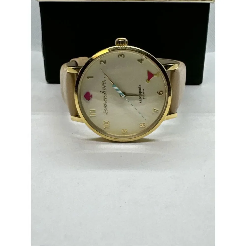 Kate Spade 0484 Women Beige Leather Strap Analog Dial Quartz Wrist Watch JNA137